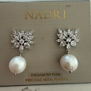 Nadri Silver Floral Pearl Drop Earrings
